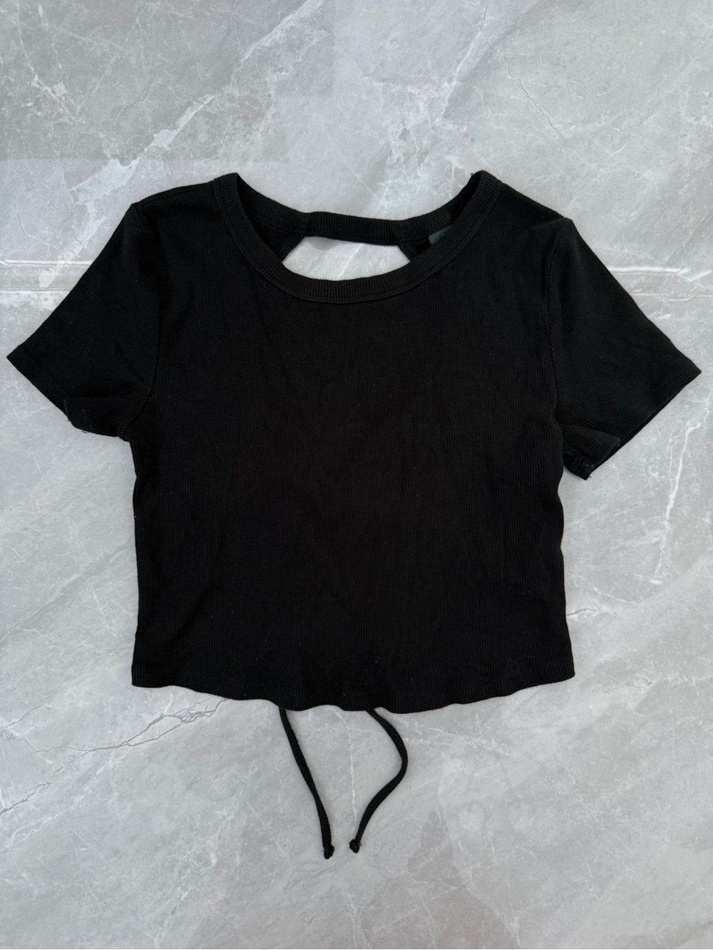 Women’s Wild Fable Ribbed Open Back Lace Up Short Sleeve Crop Top Party Small